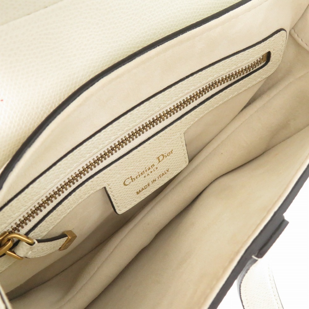 美品 クリスチャンディオール サドルバッグ ハンドバッグ レザー/レザー ホワイト 0254【中古】Christian Dior レディース