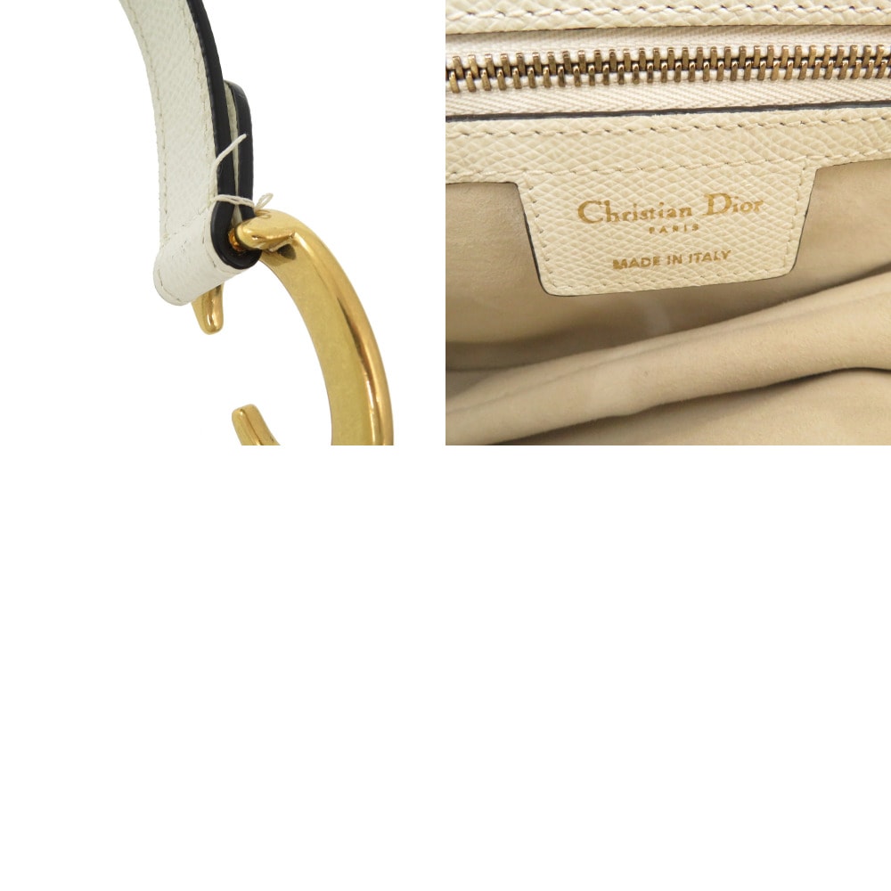 美品 クリスチャンディオール サドルバッグ ハンドバッグ レザー/レザー ホワイト 0254【中古】Christian Dior レディース