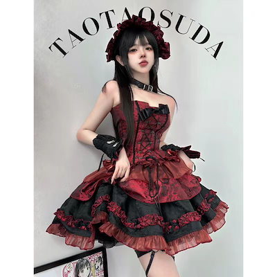 Qoo10] 2023 ドレス ゴスロリ 黒 赤 ロリ : レディース服