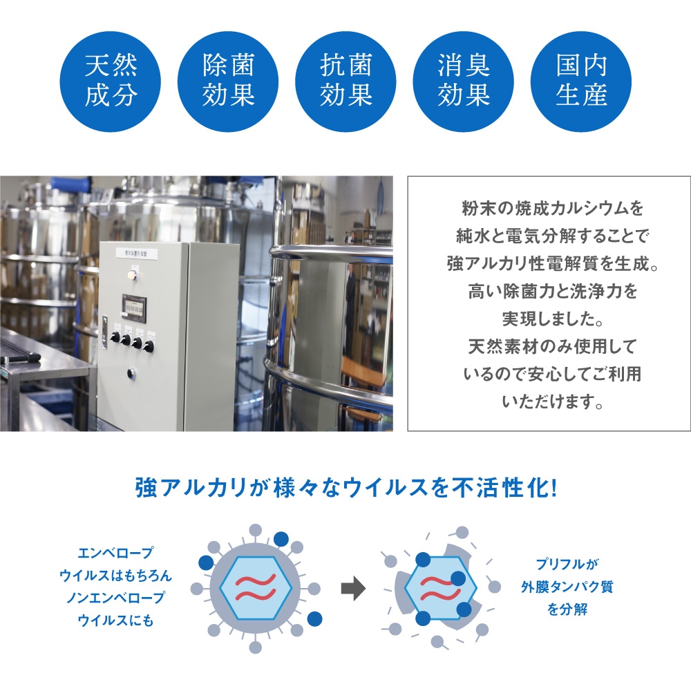 業務用除菌液 Purifull プリフル アルコール消毒液やアルコール除菌液や次亜塩素酸水の代わりになりマスクの除菌にも使える人体に安全安心な天然素材除菌液