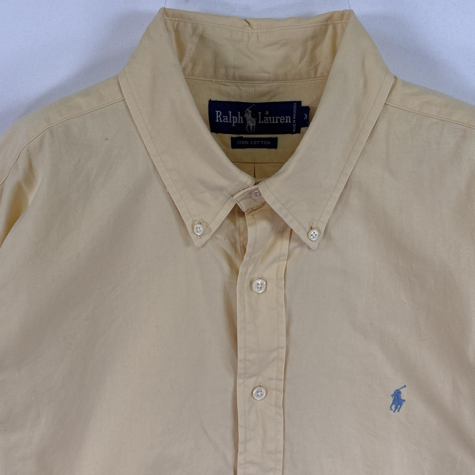 古着 90s/90年代 長袖シャツ ボタンダウンシャツ ワンポイント ロゴ 刺繍 大きいサイズ XL イエロー系 無地 メンズ 古着 90s/90年代 長袖シャツ ボタンダウンシャツ ワンポイント ロゴ 刺繍 大きいサイズ XL イエロー系 無地 メンズ