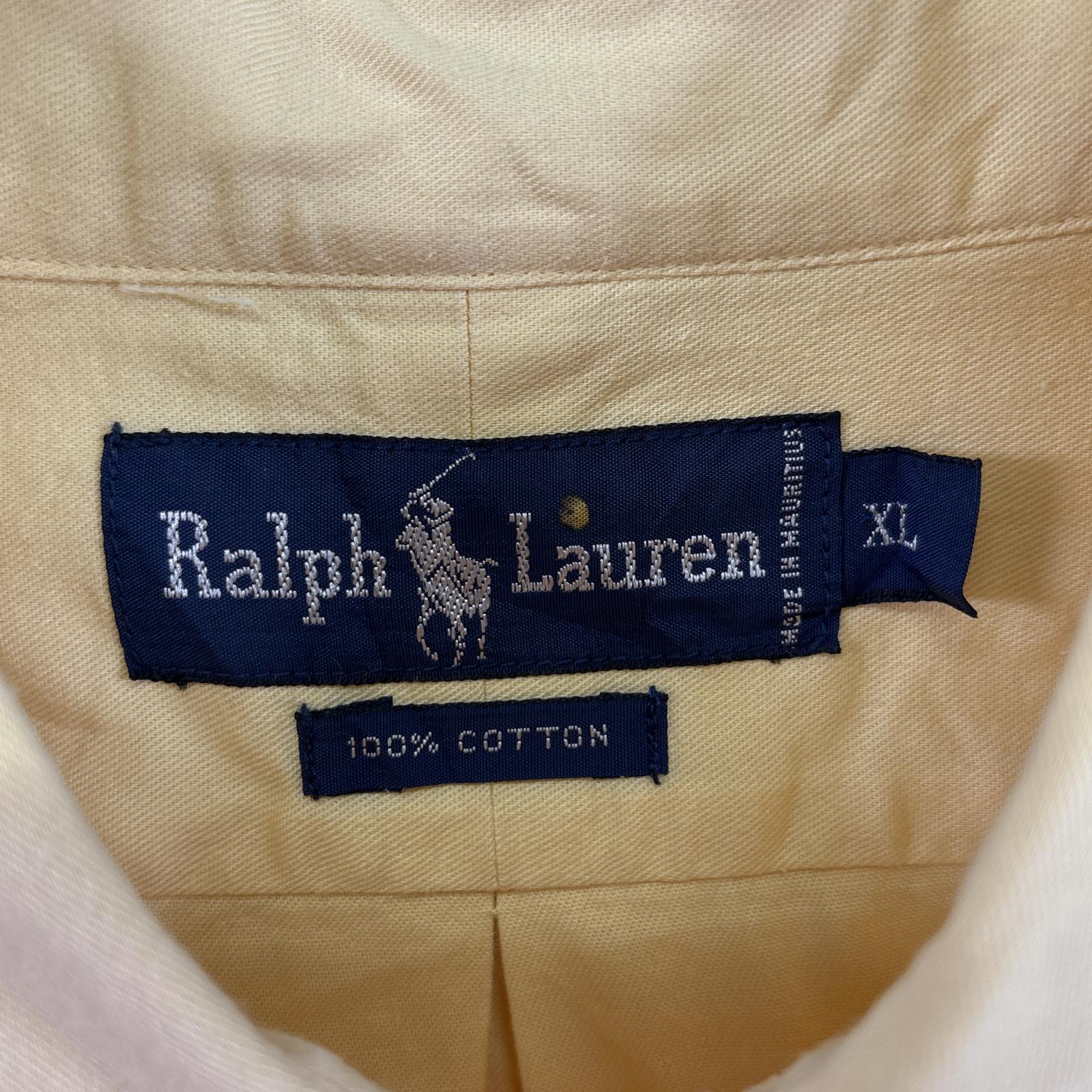 古着 90s/90年代 長袖シャツ ボタンダウンシャツ ワンポイント ロゴ 刺繍 大きいサイズ XL イエロー系 無地 メンズ 古着 90s/90年代 長袖シャツ ボタンダウンシャツ ワンポイント ロゴ 刺繍 大きいサイズ XL イエロー系 無地 メンズ