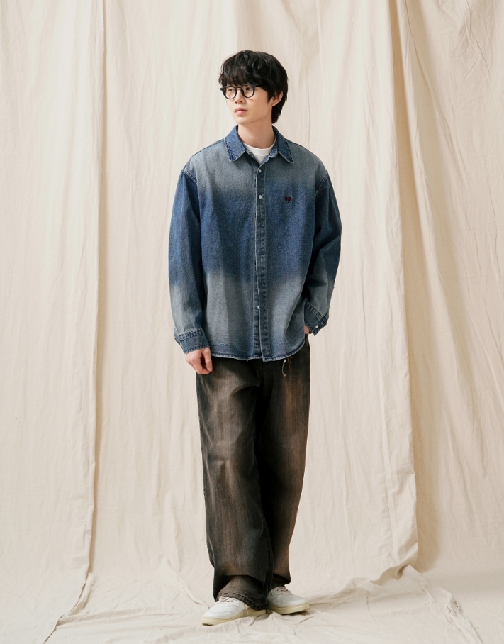 【JEMUT】24SS★ Bellow Washing Denim Shirt JEMUT】24SS☆ Bellow Washing Denim Short Sleeve Shirt (Jemut