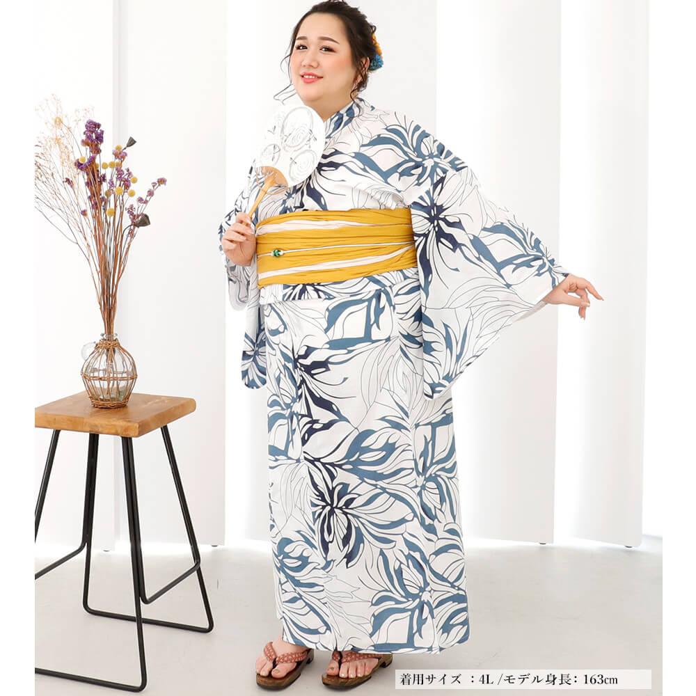 浴衣　大きいサイズ　レディース　ゆかた　大人　浴衣単品　３Ｌ　４Ｌ　ぽっちゃり　ふくよかさん向け　大きい　女性　花柄　ネイビー