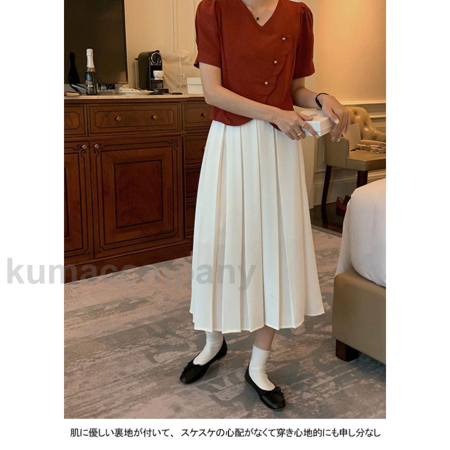 プリーツスカート レディース ロングスカート 薄手 夏 スカート Aラインスカート マキシ丈 サマースカート 裏地付き ウエストゴム