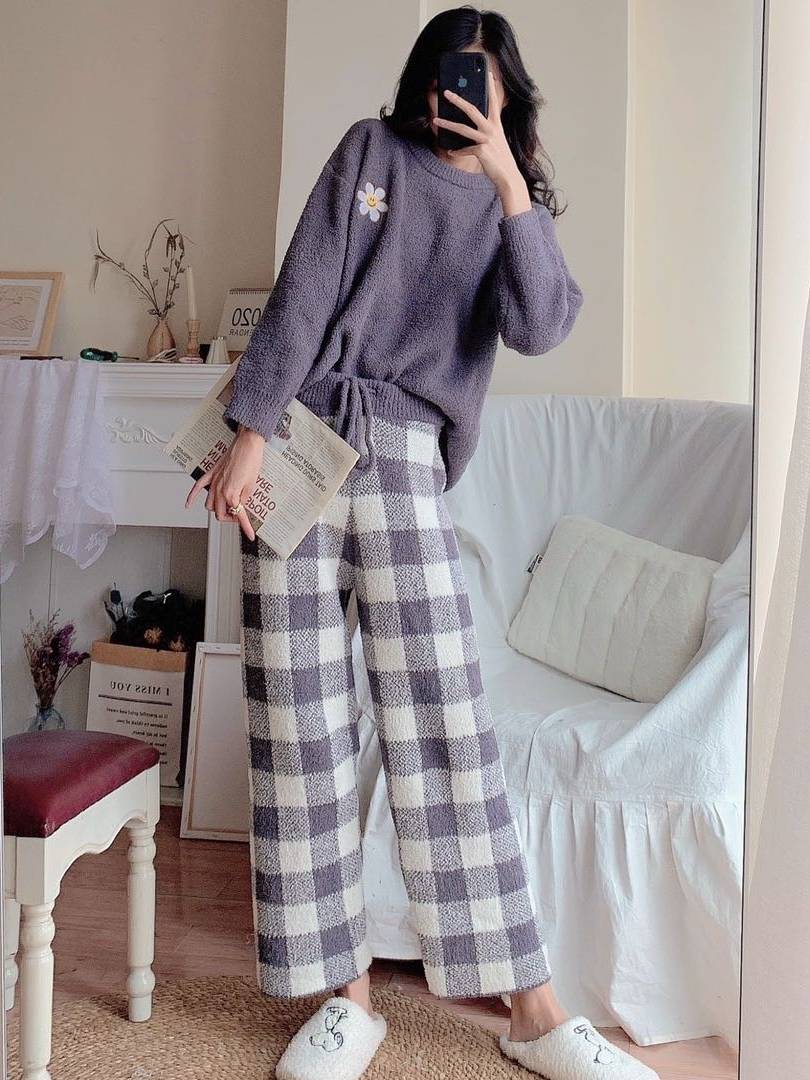 パジャマ ルームウェア 寝巻き 花柄 チェック柄 セーター パンツ