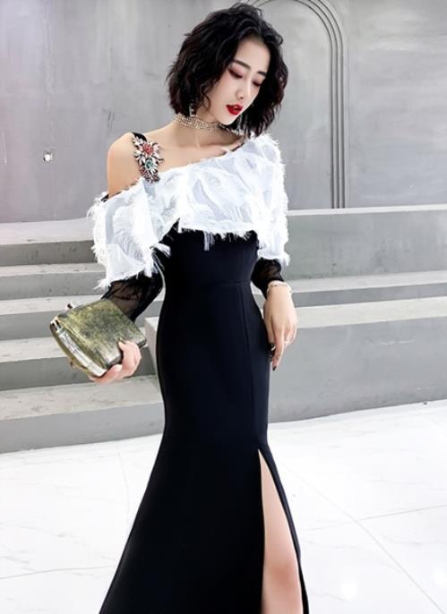 ブラック オシャレなワンショルダーイブニングドレス♩.• 新品未使用