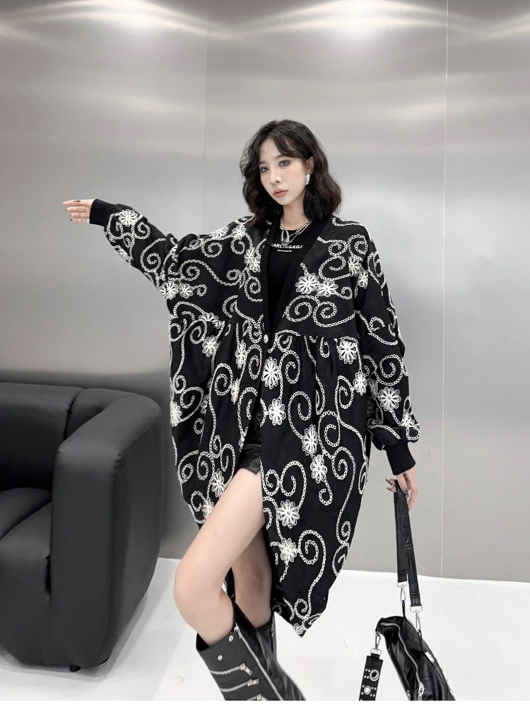 【3日で出荷】秋新品 刺繍 ロングカーディガン 体型カバーチュニック ニットカーディガン トレンチコート アウター メガ割 【3日で出荷】秋新品 刺繍 ロングカーディガン 体型カバーチュニック ニットカーディガン トレンチコート アウター メガ割