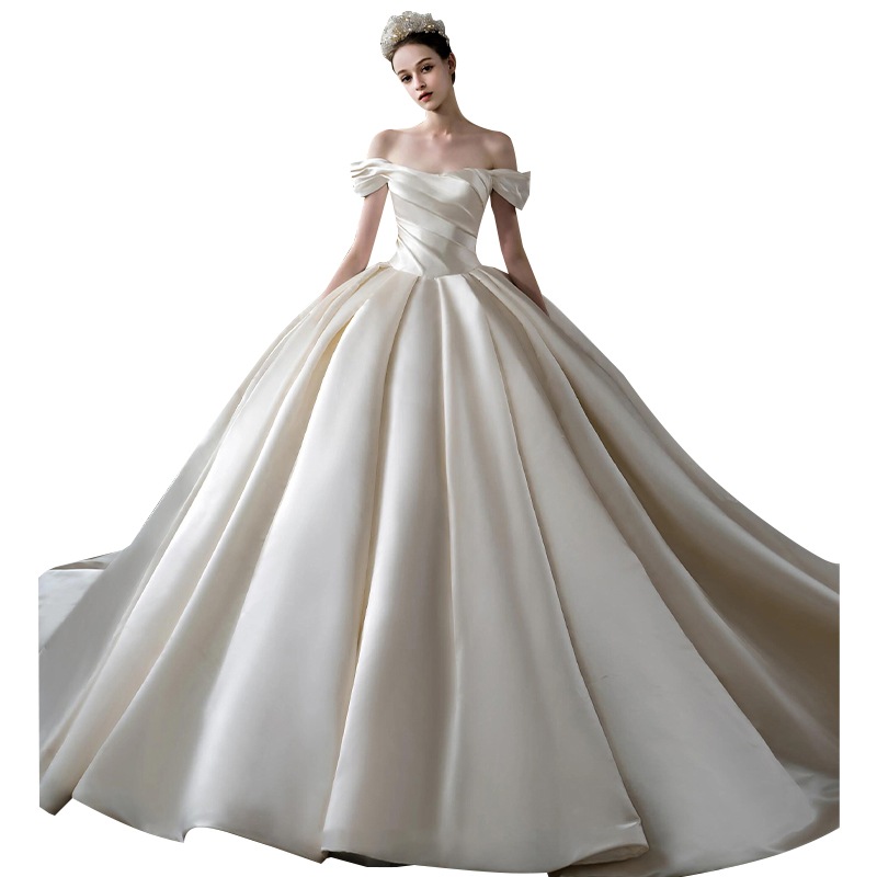 ワンショルダーメインウェディングドレス 2025 小さな花嫁 レトロサテン 上質な質感 ドアベール 冬 ワンショルダーメインウェディングドレス 2025 小さな花嫁 レトロサテン 上質な質感 ドアベール 冬