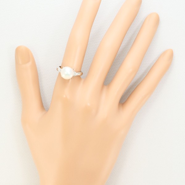 PT900 プラチナ リング 12号 パール(真珠) 約9mm ダイヤ 0.13 ジュエリー 中古 PT900 プラチナ リング 12号 パール(真珠) 約9mm ダイヤ 0.13 ジュエリー 中古