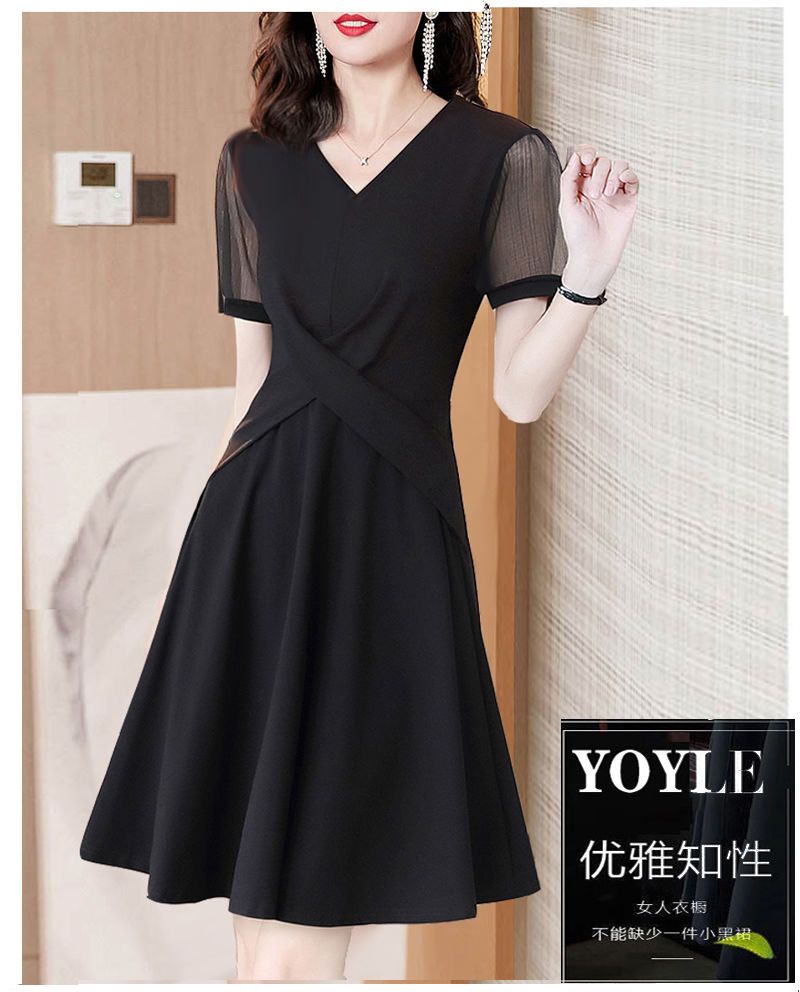 夏服2023ハイエンド外国風カバー腹小さな黒い服は薄くて気質の細いスカート 母の日