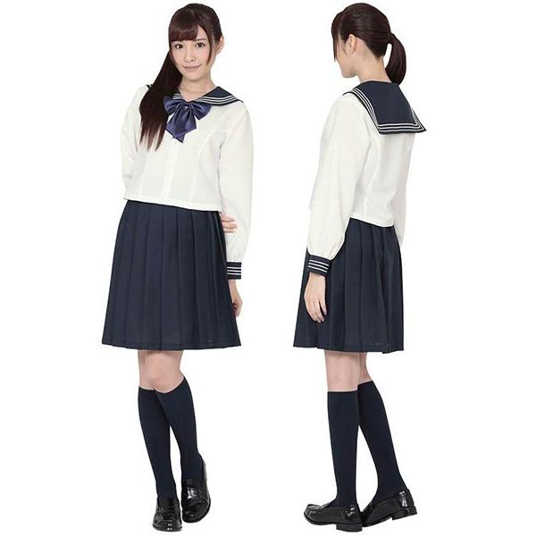【学校制服type山茶花（さざんか）（Mサイズ）女性用】学生服 コスプレ レディース 女学生 セーラー服 長袖 紺 白 スカーフ プリーツスカート ロング 女子高