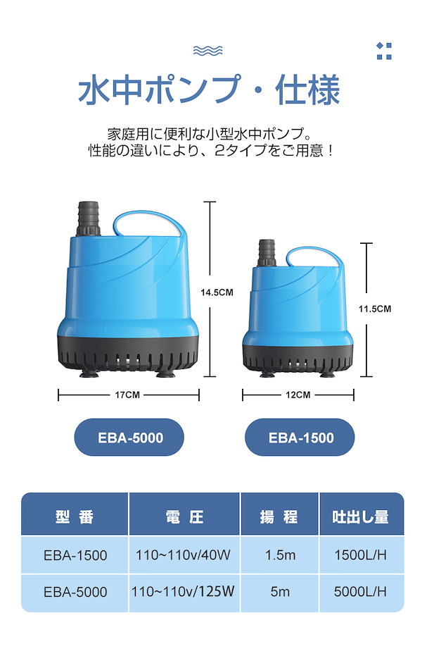 水中ポンプ 100v 底部入水式 循環ポンプ 最大吐出量5000L h 揚程5m