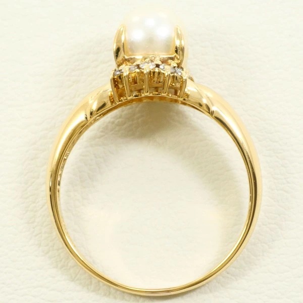 K18 18金 YG リング 13号 パール(真珠) 約6.5mm ダイヤ 0.11 中古 K18 18金 YG リング 13号 パール(真珠) 約6.5mm ダイヤ 0.11 中古