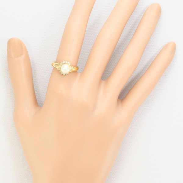 K18 18金 YG リング 13号 パール(真珠) 約6.5mm ダイヤ 0.11 中古 K18 18金 YG リング 13号 パール(真珠) 約6.5mm ダイヤ 0.11 中古