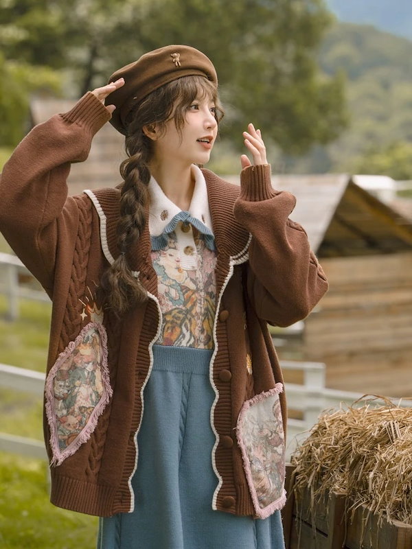 VIA VANDA フード付きブラウンカーディガン VIAVANDA カーディガン CUTTING DOUBLE ZIP KNIT CARDIGAN レディース