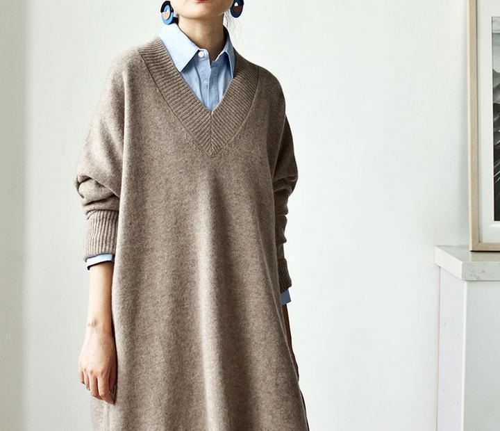 【送料無料】レディース ニット セーター ロング丈 長袖 ゆるかわ オーバー Vネック 【送料無料】レディース ニット セーター ロング丈 長袖 ゆるかわ オーバー Vネック