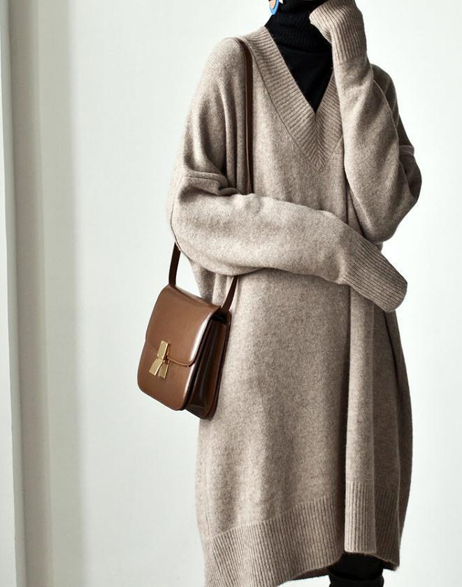 【送料無料】レディース ニット セーター ロング丈 長袖 ゆるかわ オーバー Vネック 【送料無料】レディース ニット セーター ロング丈 長袖 ゆるかわ オーバー Vネック