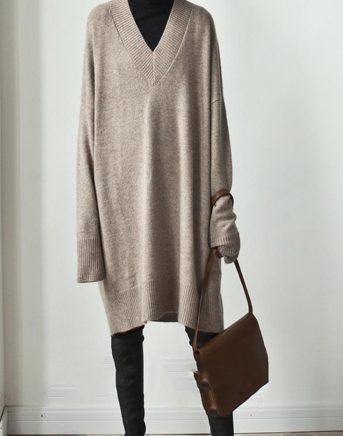 【送料無料】レディース ニット セーター ロング丈 長袖 ゆるかわ オーバー Vネック 【送料無料】レディース ニット セーター ロング丈 長袖 ゆるかわ オーバー Vネック