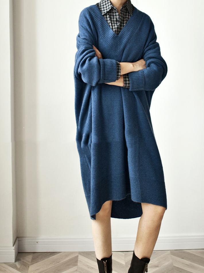 【送料無料】レディース ニット セーター ロング丈 長袖 ゆるかわ オーバー Vネック 【送料無料】レディース ニット セーター ロング丈 長袖 ゆるかわ オーバー Vネック