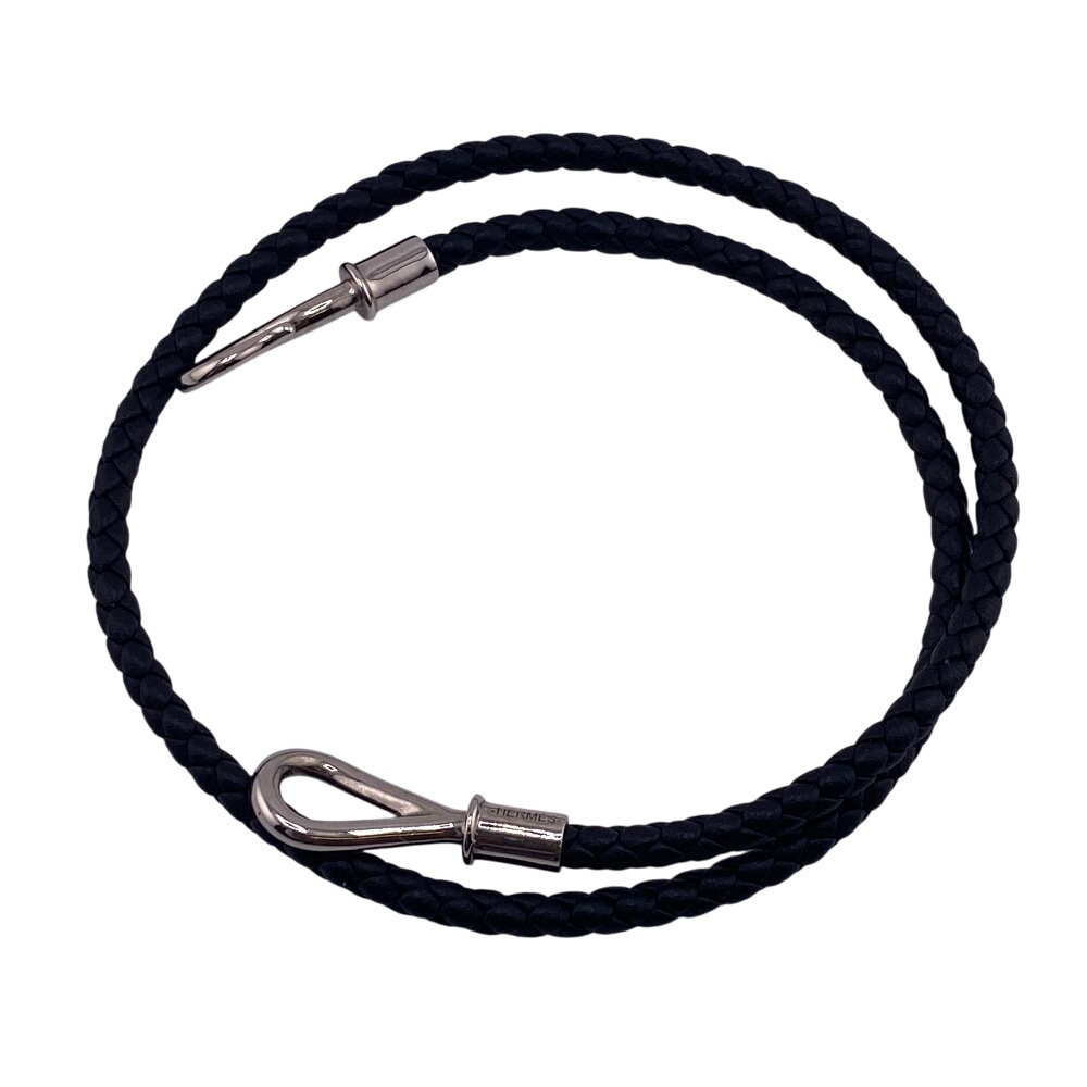 ジャンボ チョーカー ブレスレット 編み込み レザー バングル ブラック