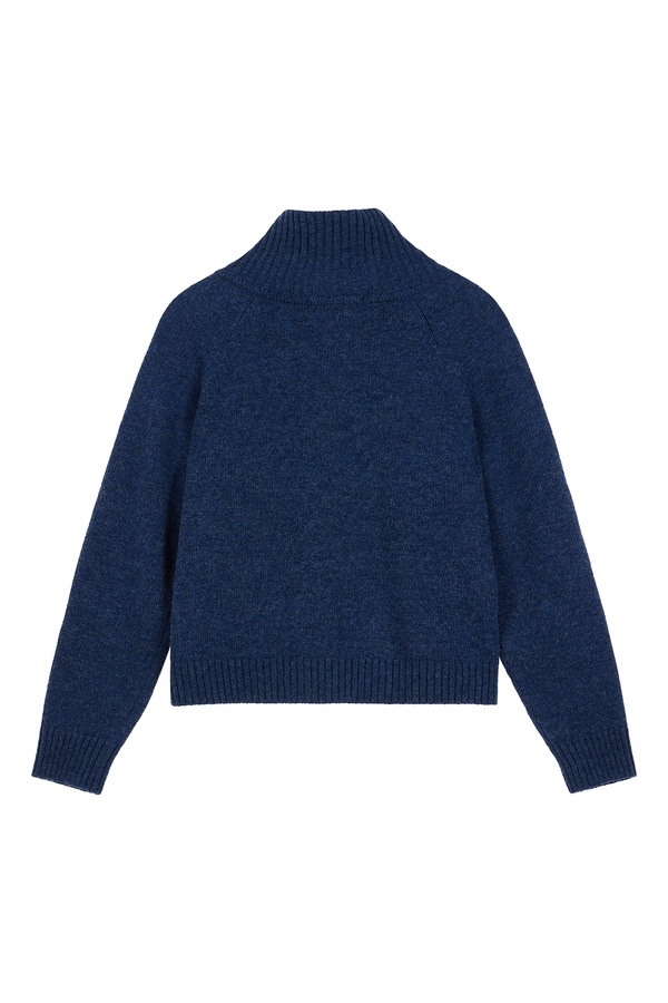 【DEINET】 FUZZY LOGO KNIT ZIP-UP : BLUE