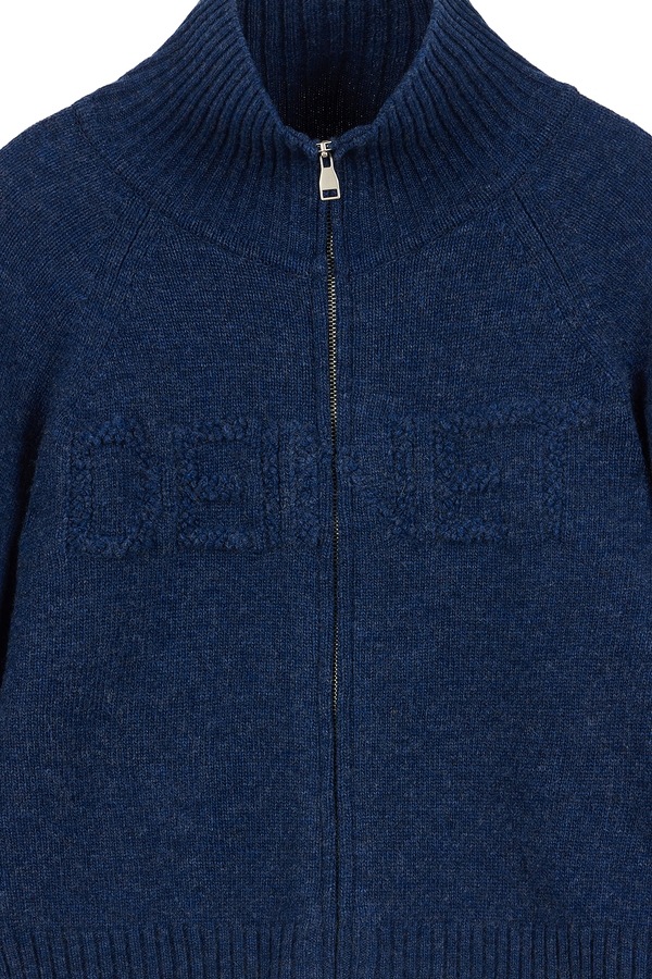 【DEINET】 FUZZY LOGO KNIT ZIP-UP : BLUE