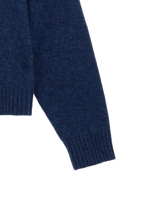【DEINET】 FUZZY LOGO KNIT ZIP-UP : BLUE