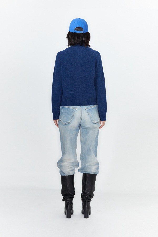 【DEINET】 FUZZY LOGO KNIT ZIP-UP : BLUE