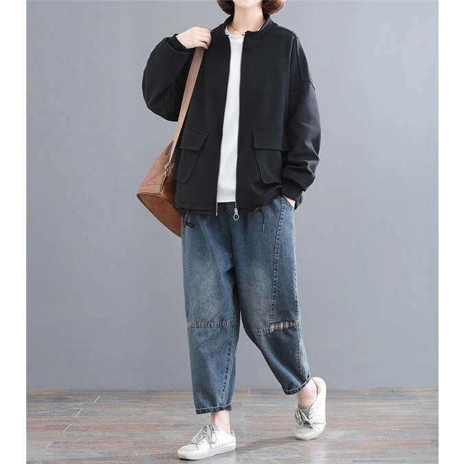 ブルゾン長袖ライトアウターレディースジャケット無地スウェットアウターショート丈春秋大きいサイズ20304050 ブルゾン長袖ライトアウターレディースジャケット無地スウェットアウターショート丈春秋大きいサイズ20304050