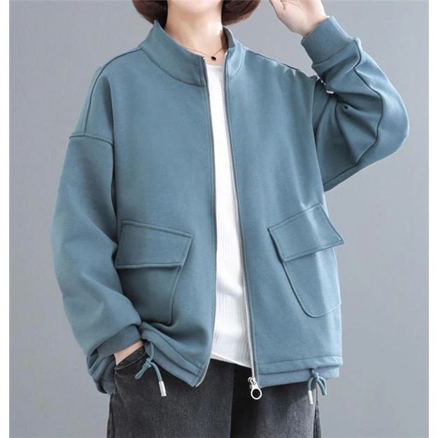 ブルゾン長袖ライトアウターレディースジャケット無地スウェットアウターショート丈春秋大きいサイズ20304050 ブルゾン長袖ライトアウターレディースジャケット無地スウェットアウターショート丈春秋大きいサイズ20304050