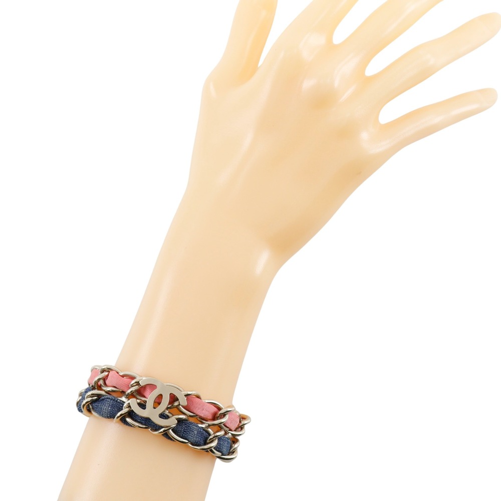 ココマーク チェーン2連 ブレスレット 金属製 デニム シルバー 約53g レディース 中古品