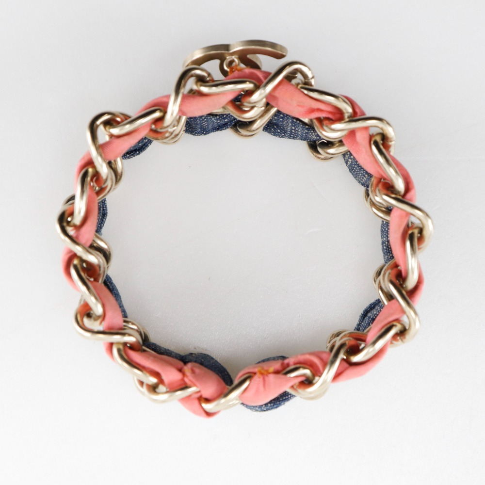 ココマーク チェーン2連 ブレスレット 金属製 デニム シルバー 約53g レディース 中古品