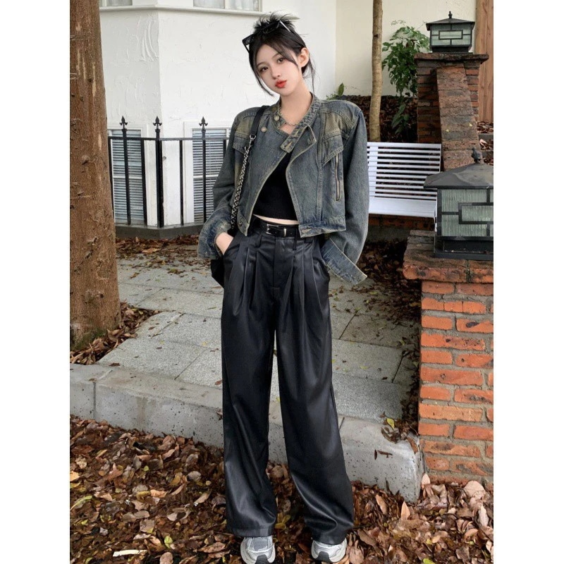 レトロ デニムジャケット 立ち襟 上着 着痩せ ショット丈 ファッション 着痩せ