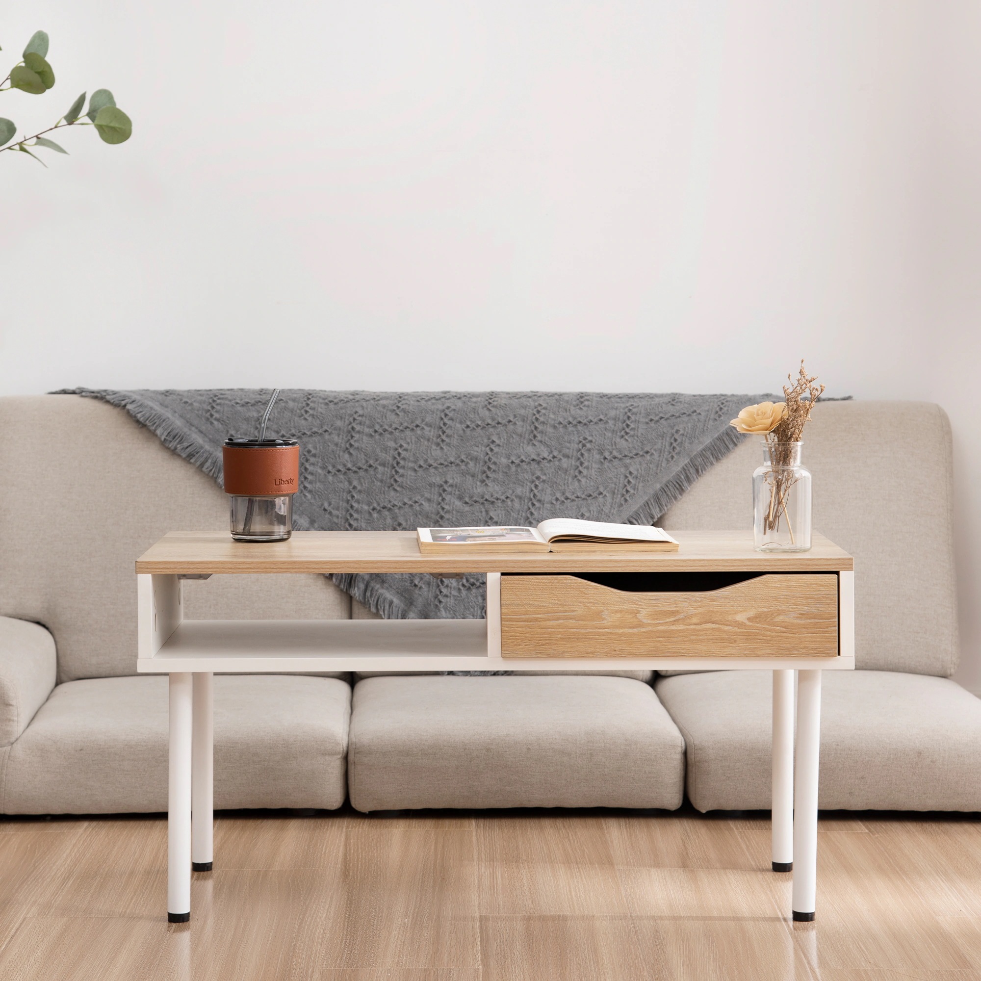 145【新SKU:298057】【新品登場】簡易テーブル ローテーブル センターテーブル リビングテーブル カフェテーブル ソファテーブル 引き出し1つ付き 組み立て簡単 【ホワイト+ナチュラル】 145【新SKU:298057】【新品登場】簡易テーブル ローテーブル センターテーブル リビングテーブル カフェテーブル ソファテーブル 引き出し1つ付き 組み立て簡単 【ホワイト+ナチュラル】