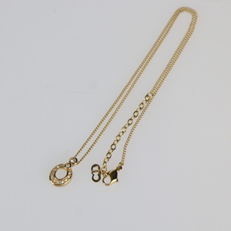 美品 Christian Dior クリスチャンディオール ネックレス - ネックレス メタル ゴールド ラインストーン CDロゴ【本物保証】