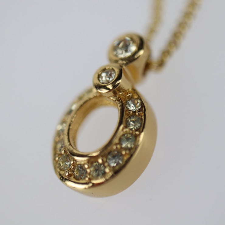 美品 Christian Dior クリスチャンディオール ネックレス - ネックレス メタル ゴールド ラインストーン CDロゴ【本物保証】