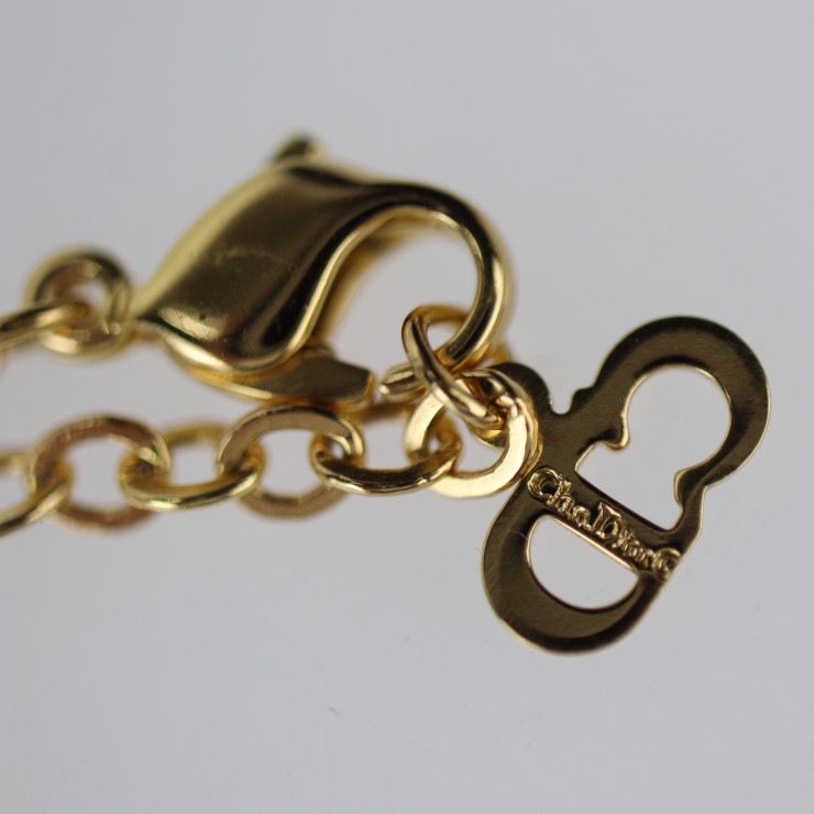 美品 Christian Dior クリスチャンディオール ネックレス - ネックレス メタル ゴールド ラインストーン CDロゴ【本物保証】