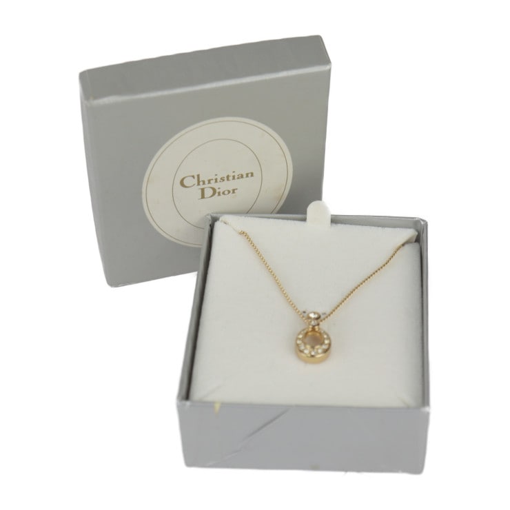 美品 Christian Dior クリスチャンディオール ネックレス - ネックレス メタル ゴールド ラインストーン CDロゴ【本物保証】
