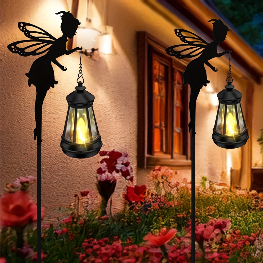 2個 ソーラーフェアリーシルエットランタン - ウォータープルーフLEDガーデンステークライトパティオ・芝生・バラ園用のユニークな金属製屋外デコレーションクリスマスや誕生日プレゼントに最適 2個 ソーラーフェアリーシルエットランタン - ウォータープルーフLEDガーデンステークライトパティオ・芝生・バラ園用のユニークな金属製屋外デコレーションクリスマスや誕生日プレゼントに最適