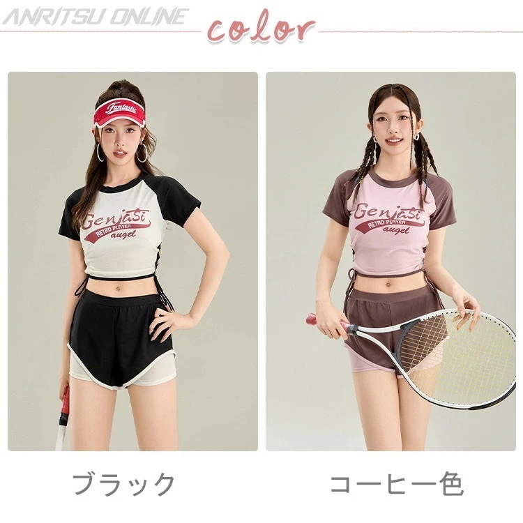 水着 中学生 高校生 可愛い 女の子 セパレート 2点セット 細見え 韓国 少女 大学生 レディース 露出控え 夏 春 おしゃれ 半袖 胸パッド付き フィットネス トップス ショートパンツ セクシー