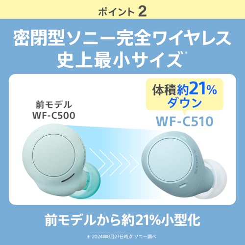 完全ワイヤレスイヤホン WF-C510 / 軽量小型4.6g / 高精度通話品質/外音取り込み対応/マルチポイント対応 / IPX4防滴性能 / イエロー/WF-C510 YC
