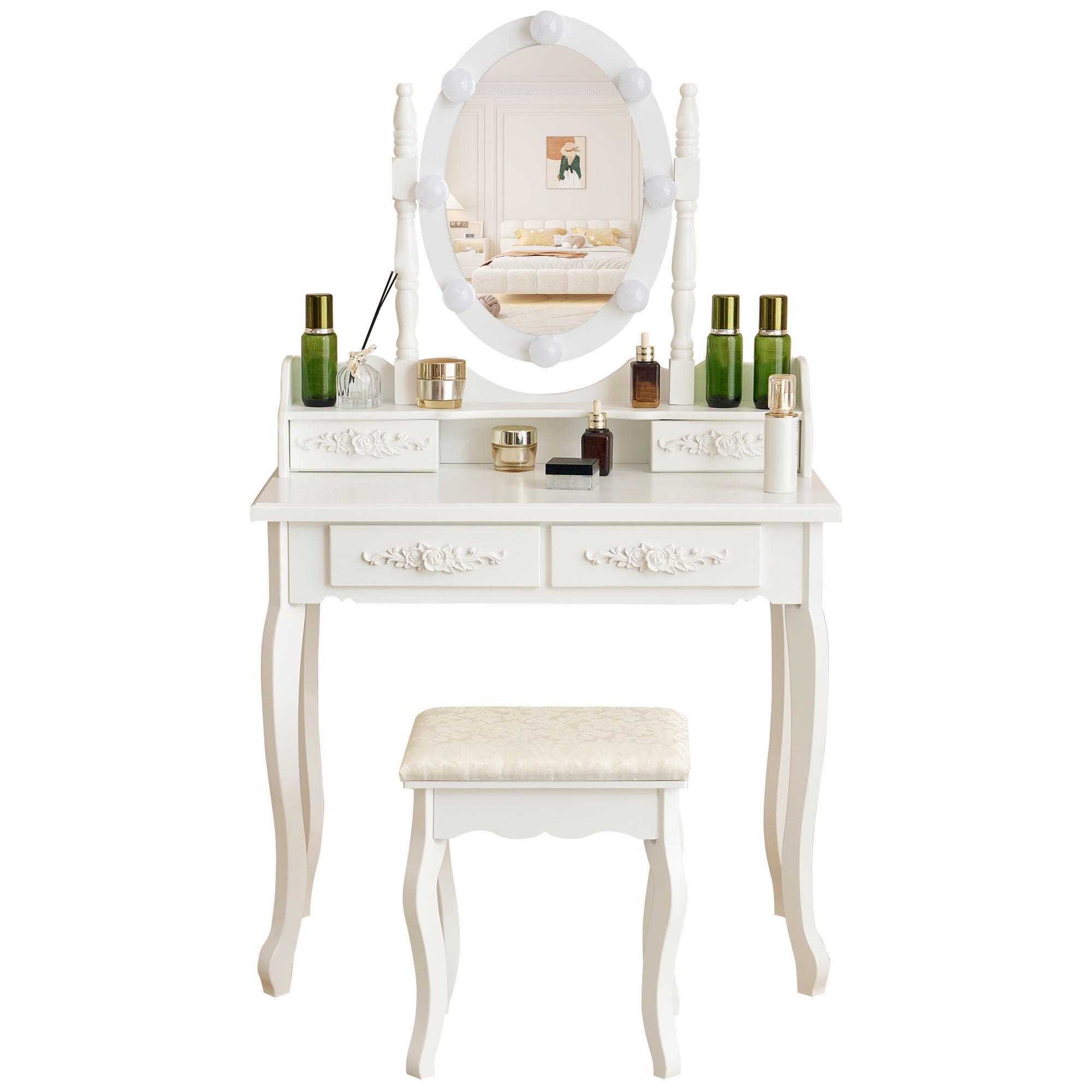 ドレッサー 化粧台 テーブル 鏡台 ライト付き 3色LED 女優ミラー