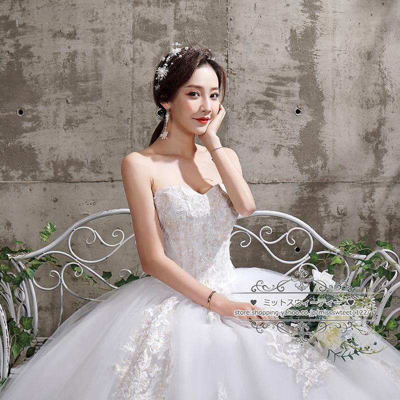ウェディングドレス 二次会 結婚式 披露宴 ブライダル ロングドレス ビスチェ 花嫁 ウエディングドレス プリンセスライン オフホワイト 編み上げ 安い