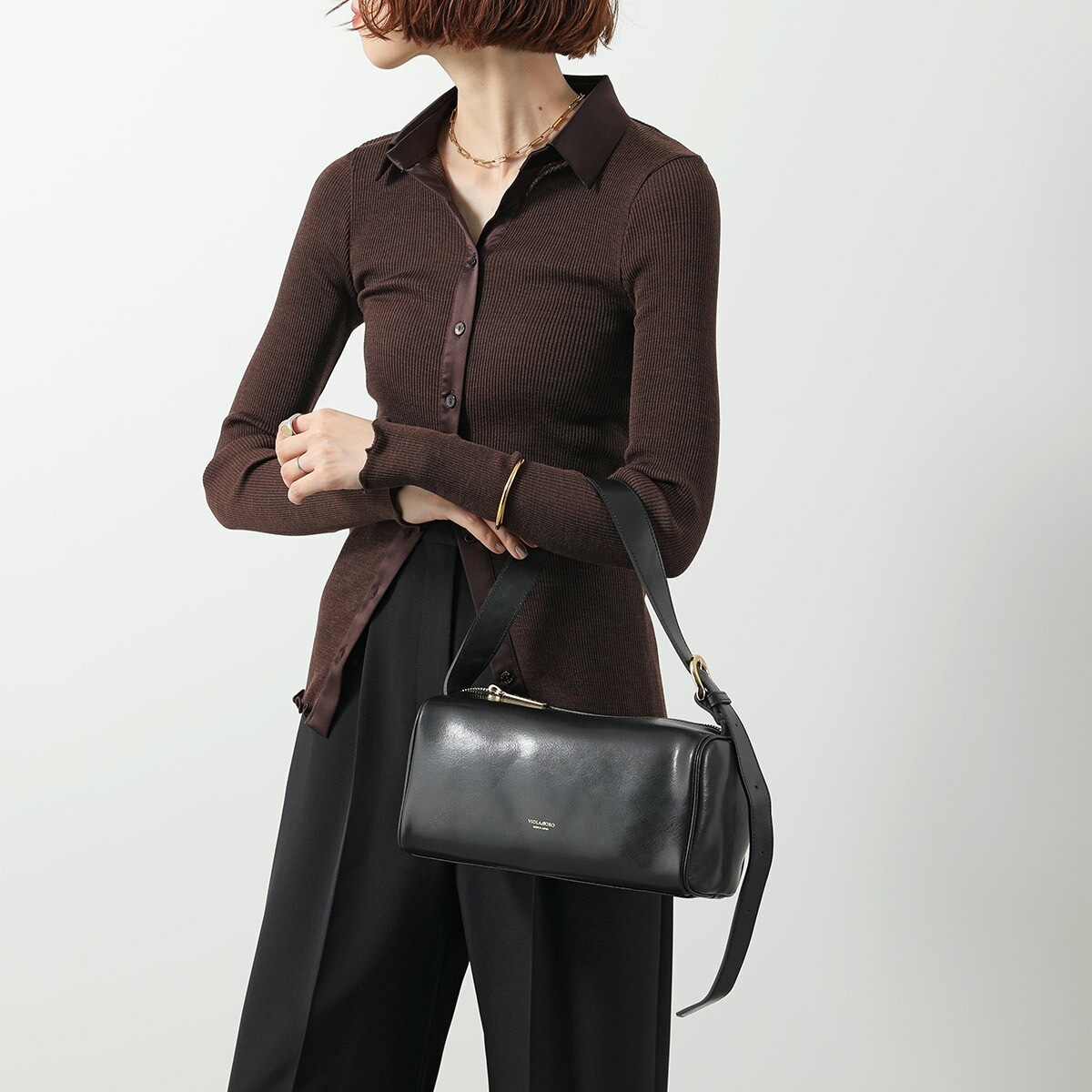 VIOLAdORO ヴィオラドーロ ハンドバッグ VOGUE ヴォーグ V-1567 レディース レザー ショルダーバッグ ワンショルダー ロゴ 鞄 BLACK 【mega】