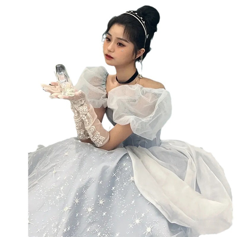 女性用イブニングドレスブルー妖精のようなプリンセス成人式気質宴会ドレス