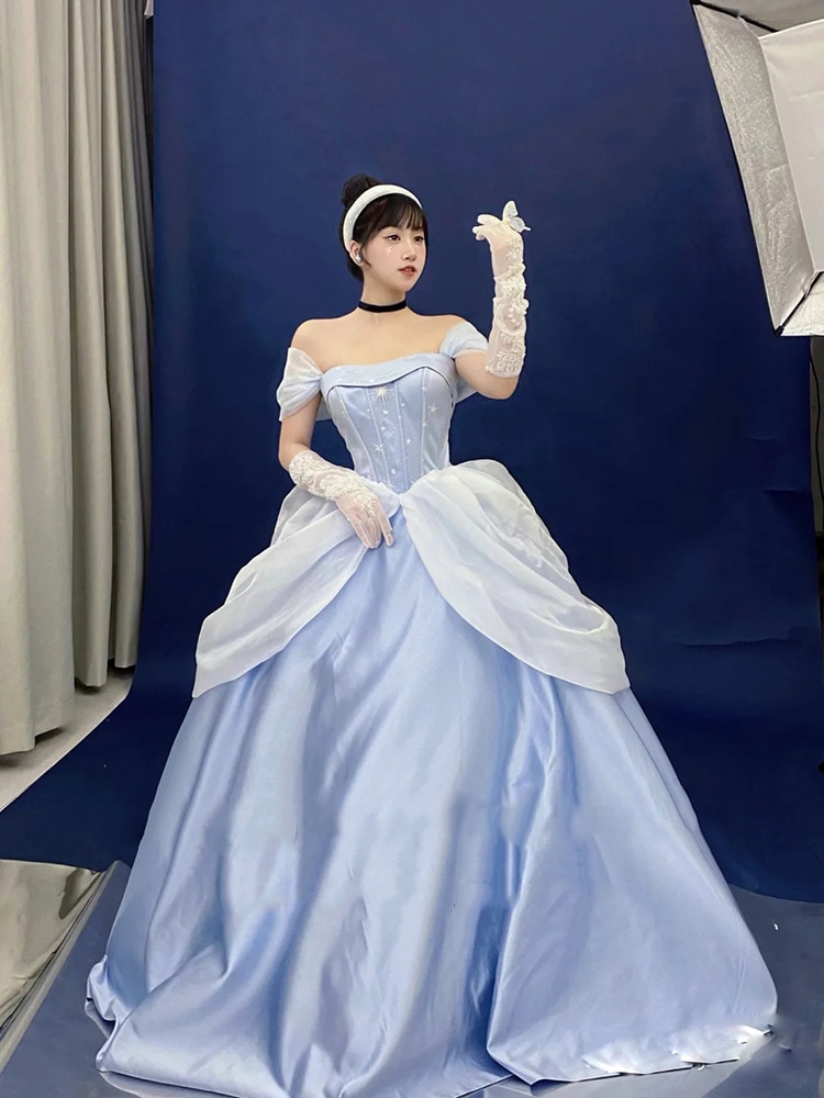 女性用イブニングドレスブルー妖精のようなプリンセス成人式気質宴会ドレス