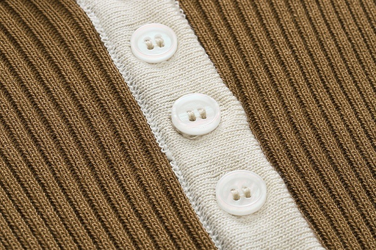 色 レトロ風 ワンピース 半袖 春夏 きれいめ シャツワンピース ニット ワンピ タイトスカート 膝丈 ひざ丈 五分袖 襟付き レギュラーカラー スリム タイト 細身 ストレート Iライン 伸縮性 ボ