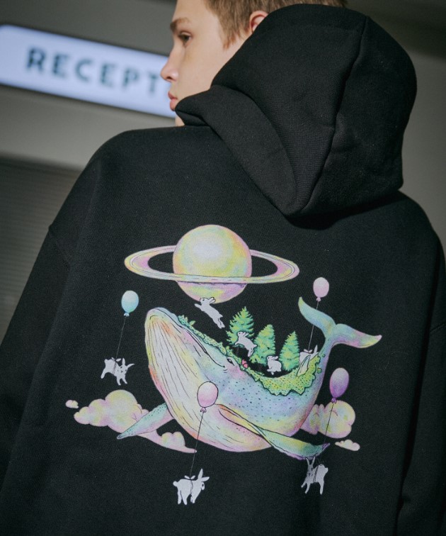DTP ハーバー ホエール フーディー ブラック　UNISEX
