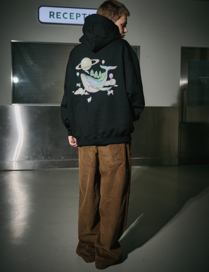 DTP ハーバー ホエール フーディー ブラック　UNISEX